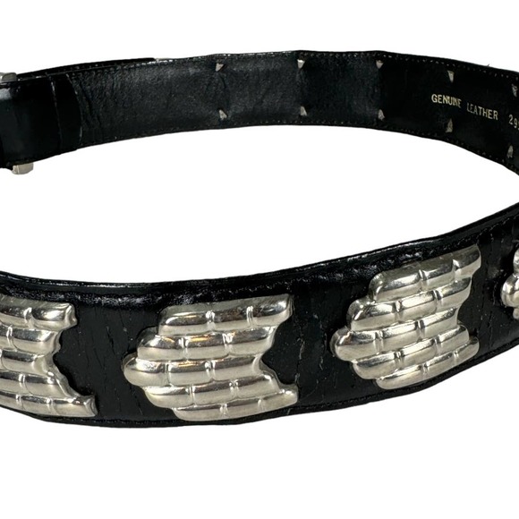 Vintage Captiva Black Leather Silver Metal Embellished Belt Small Western Boho - Picture 4 of 6